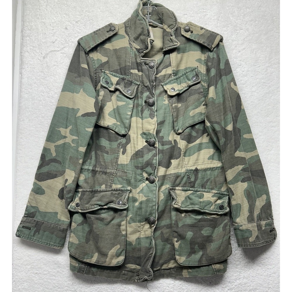Free People Womens Size S Green Camo Not Your Brothers Military Surplus Jacket